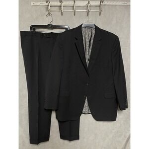 Jack Victor Suit Men 48L Black Birds Eye Flannel Super 100 Wool 41x29.5 Pnt Luxe